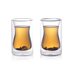 Eparé Turkish Tea Cups Set of 2 – 6 oz Double Wall Glass Coffee Mugs – Clear Insulated Borosilicate Tea Glasses for Latte, Espresso, Cappuccino – Turkish Tea Set, Microwave and Dishwasher Safe